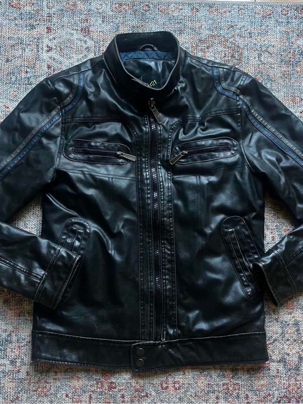 Womens Black Faux Leather Zip-Up Jacket